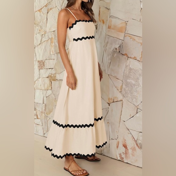 NWT Spaghetti Strap Backless Sundress Flowy Smocked Lace Swing A Line Midi Dress - Picture 4 of 7